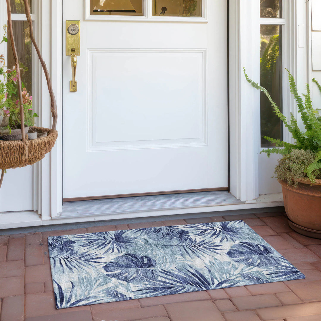 Machine Washable Indoor/ Outdoor Coastal Palm Chantille Rug