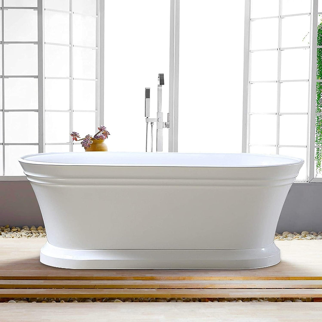59" Freestanding Acrylic Soaking Bathtub with Overflow & Pop-Up Drain