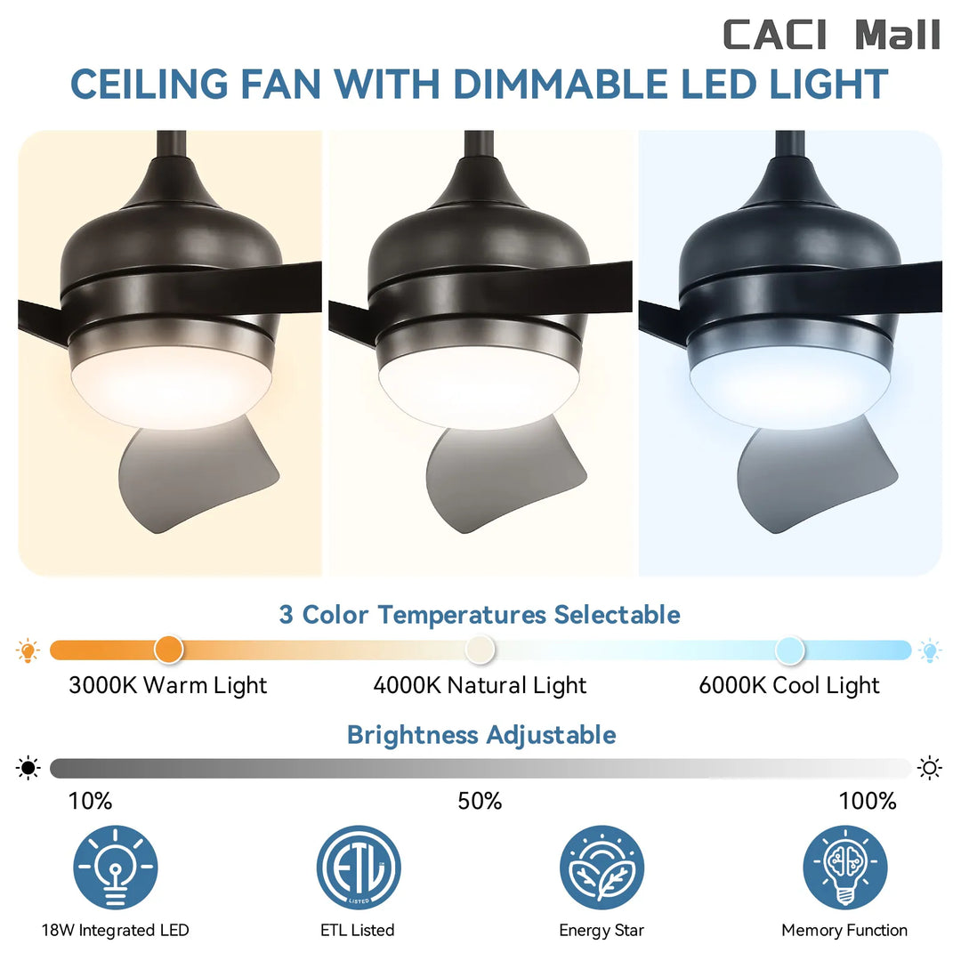 Sofucor 52/60 Inch Ceiling Fan with Integrated LED Light and Remote Control Quiet DC Motor