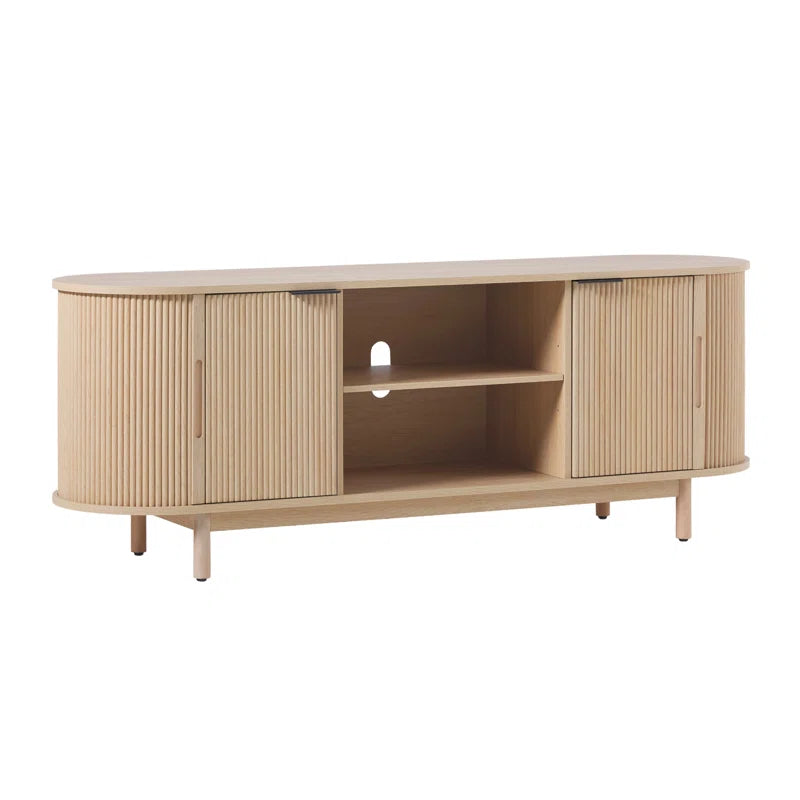 Dragelin Modern Reeded TV Stand with Open Storage