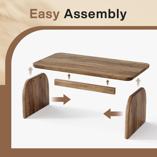 Farmhouse Rustic round Edge Rectangle Coffee Table