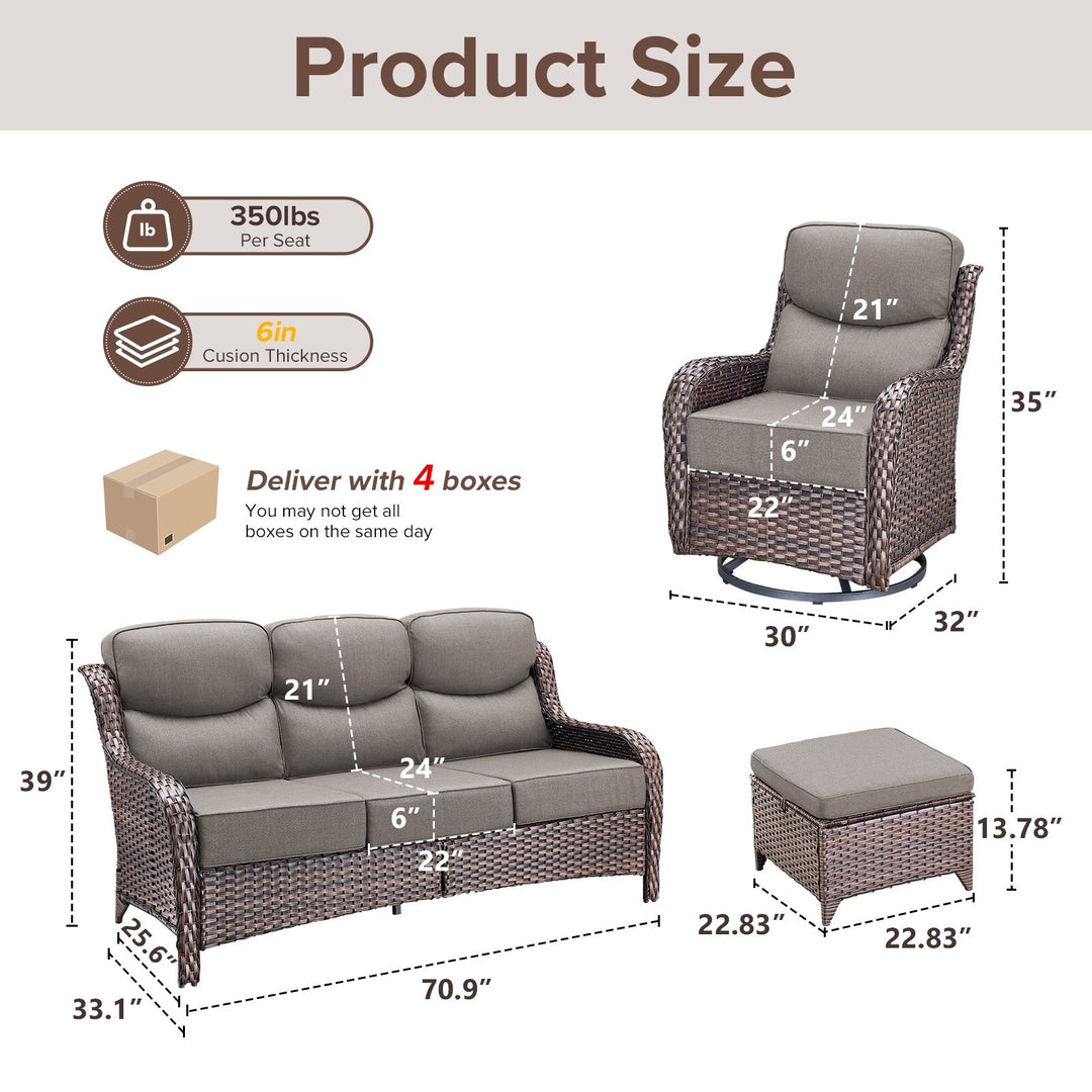 7-Piece Patio Furniture Set with Swivel Glider Chairs, 6-Inch Ultra-Plush Cushions & Water-Resistant Olefin Fabric