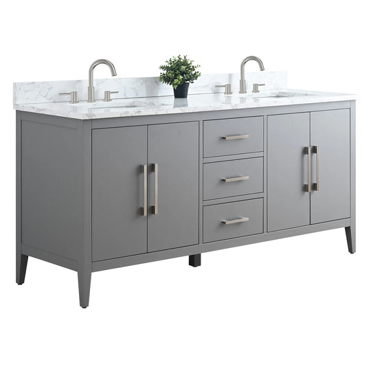 72" Double Sink Bathroom Vanity Cabinet with Engineered Marble Top