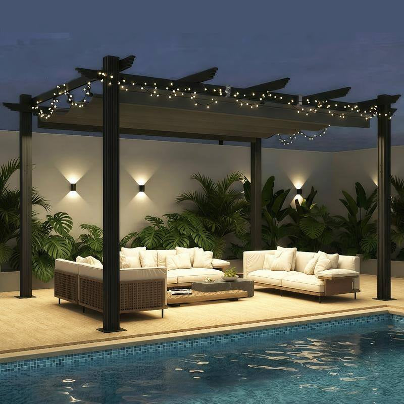 10' X 13' Outdoor Pergola with Retractable Canopy, Heavy-Duty Metal Frame and Adjustable Patio Shade Roof