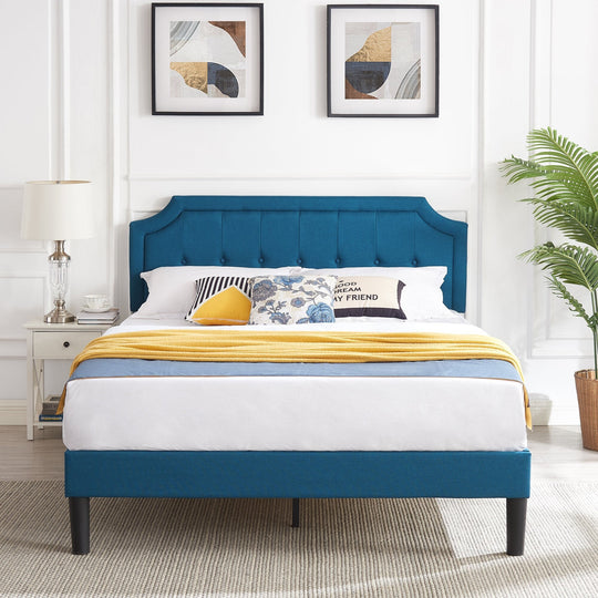 Javlergo Modern Upholstered Bed Frame with Height Adjustable Headboard Heavy-Duty Frame No Box Spring Needed