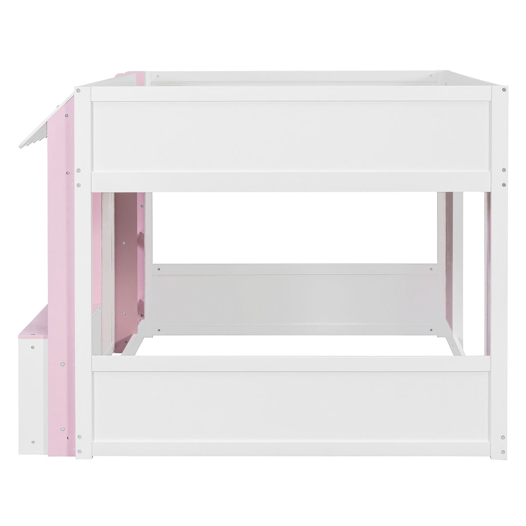 Full Loft House Bed with Playhouse Storage Modern Wood Cabin Bed for Kids