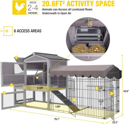 Mobile Chicken Coop with Metal Chicken Run