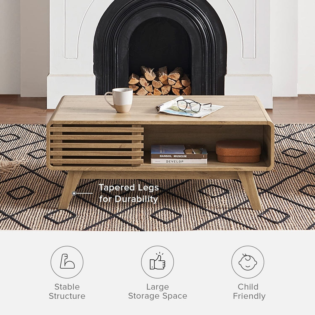 Mopio Ensley Mid-Century Modern Coffee Table with Dual Side Storage, Centerpiece for Your Living Room