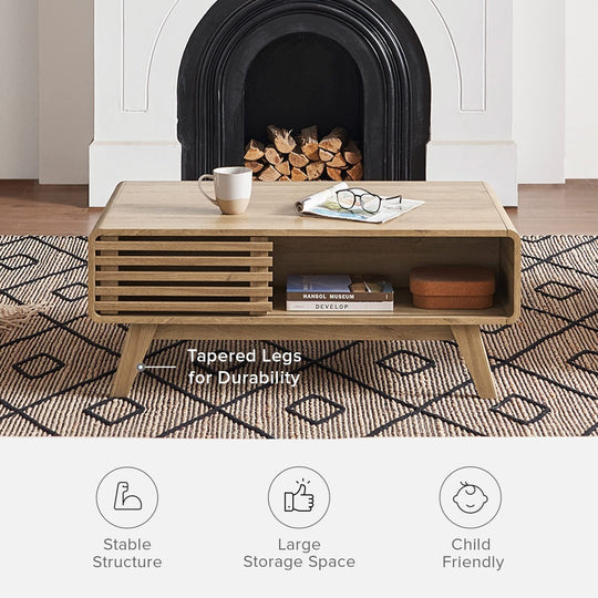 Mopio Ensley Mid-Century Modern Coffee Table with Dual Side Storage, Centerpiece for Your Living Room