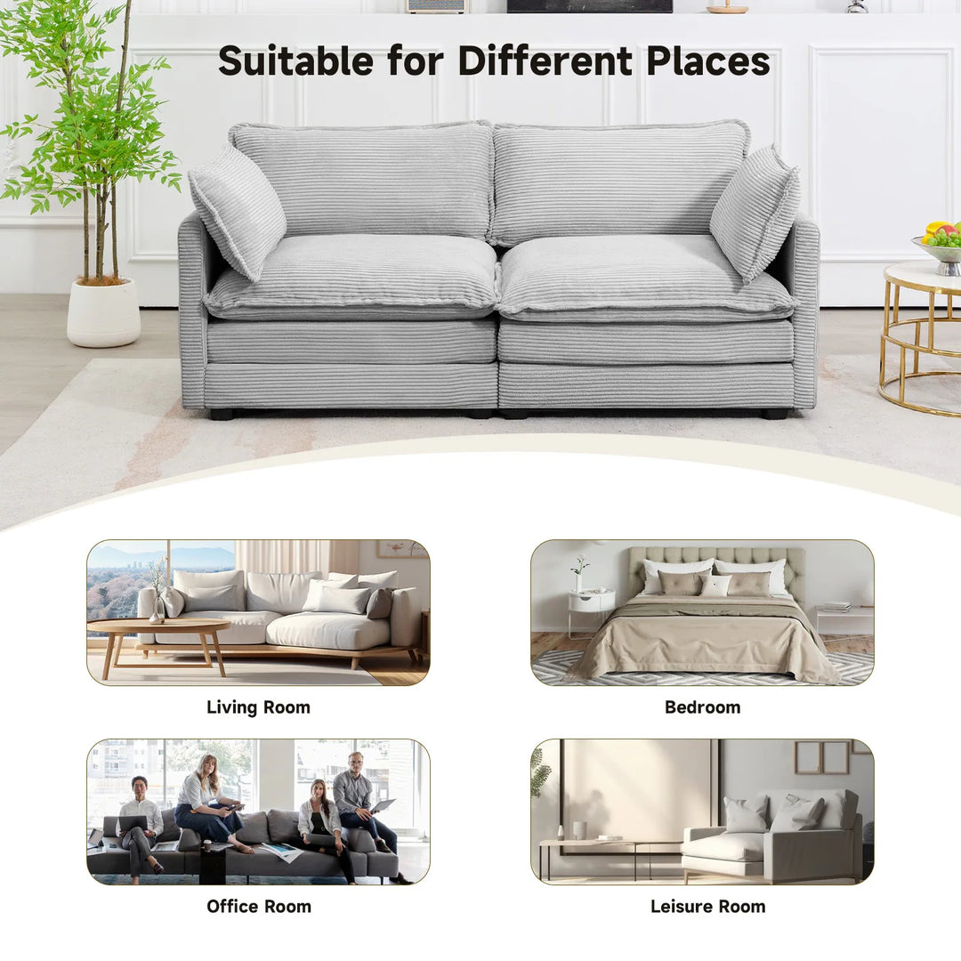 Corduroy Sectional Sofa with Removable Ottomans & Ultra-Soft Cushions for Living Room & Bedroom