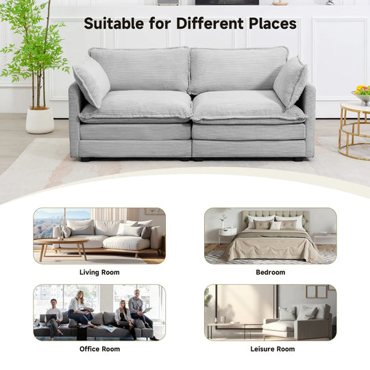 Corduroy Sectional Sofa with Removable Ottomans & Ultra-Soft Cushions for Living Room & Bedroom