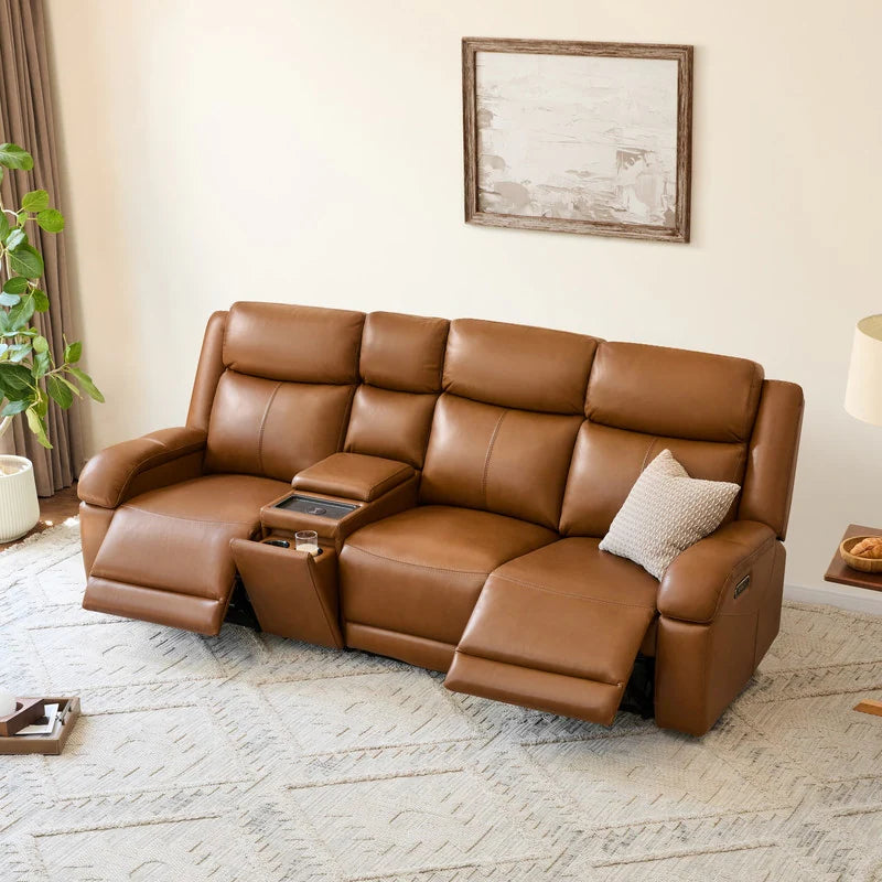 Hadlee Genuine Leather Reclining Sofa with Multi-Function Console.