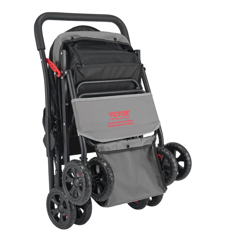 Pet Stroller Foldable 4 Wheels Travel Dog Stroller Reversible Handle up to 44Lbs
