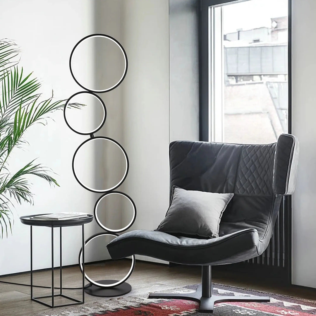 LED Modern Dimmable Floor Lamp, 3 Way Bright Corner Stand Lamp with 5-Ring for Living Room