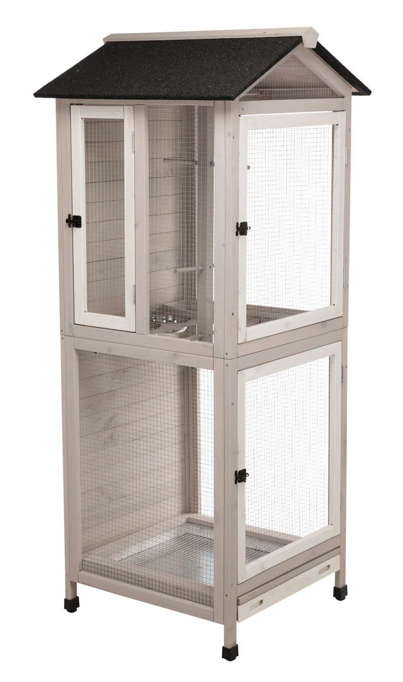 Natura Aviary for Small Birds, Indoor Outdoor Use, 3 Front Doors, 2 Perches, Gray
