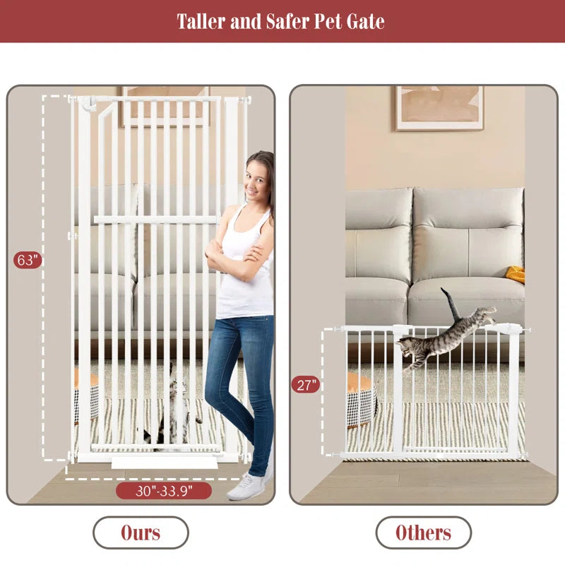 63" Extra Tall Pet Gate, Width Adjustable Pressure Mounted Cat Gate Auto-Close Dog Gate