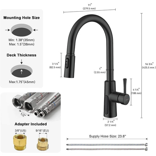 Pull-Down Kitchen Faucet with Temperature Display in Fahrenheit, 3 Water Outlet Modes, Faucet for Kitchen Sink, KF2501