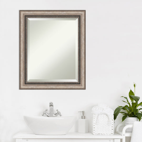 Beveled Bathroom Wall Mirror - Lyla Ornate Silver Frame - Lyla Ornate Silver