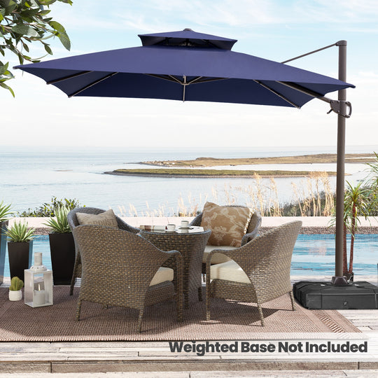 11 X 11 FT Outdoor Square Patio Cantilever Offset Umbrella with Crank and 360 Degrees Rotation