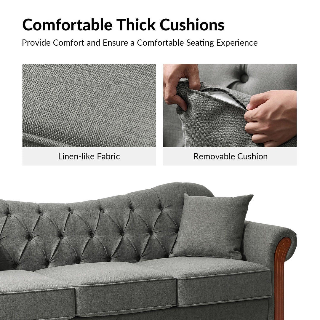 Mario Traditional 83"Wide Tufted Sofa with Solid Wood Legs and Pillows by