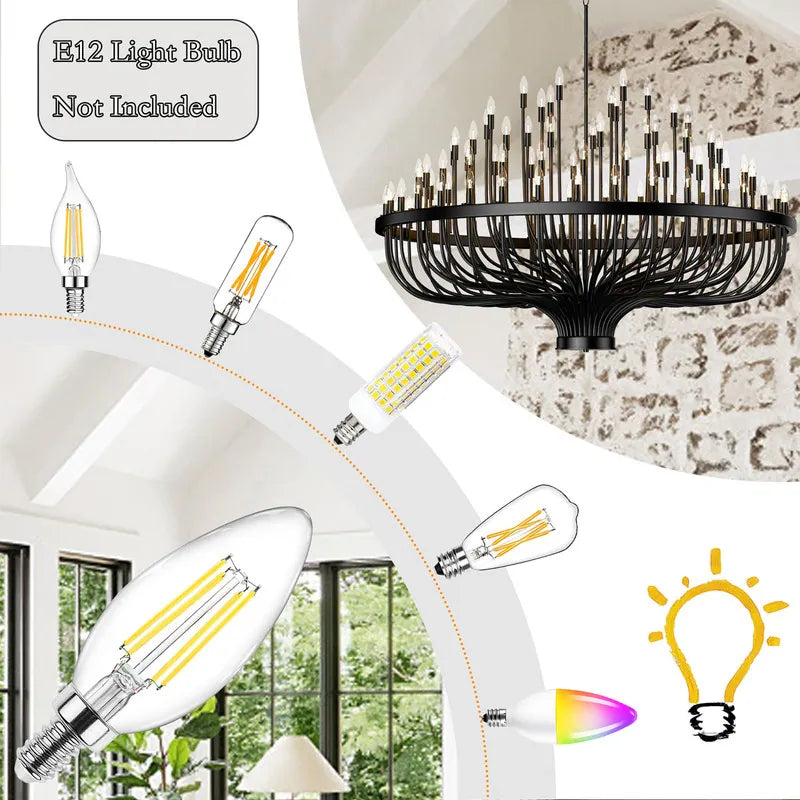 Modern Farmhouse Candle Chandelier Black Large Wagon Wheel Chandeliers