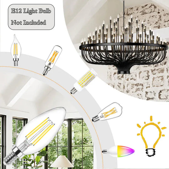 Modern Farmhouse Candle Chandelier Black Large Wagon Wheel Chandeliers