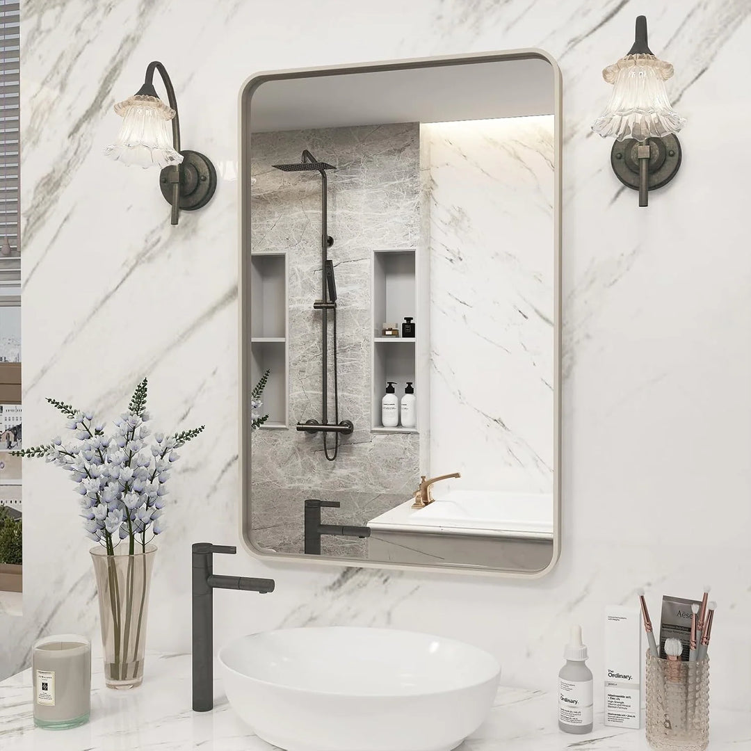 Aluminum Alloy Framed Tempered Glass Wall Decor Vanity Bathroom Mirror