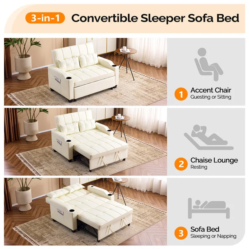 Tufted Upholstered Leather Sleeper Sofa Bed