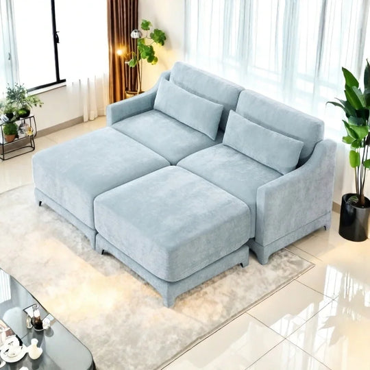 Modern Chenille 4-Seater Sofa with 2 Ottoman, Lumbar Cushions, Ergonomic Backrest, High-Resilience Spongeand Tufted Armrests