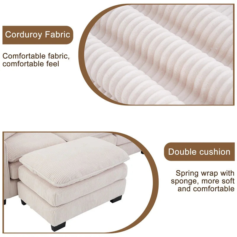 Modern U-Shaped 6-Seater Sectional Sofa with One Footstool