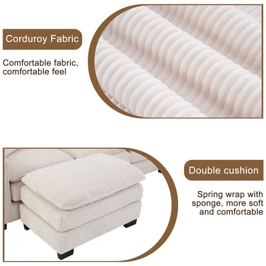 Modern U-Shaped 6-Seater Sectional Sofa with One Footstool