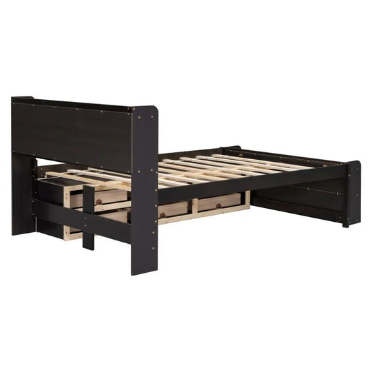 Storage Platform Bed with Bookcase Headboard,Drawers and Bed End Storage Case,Full Size