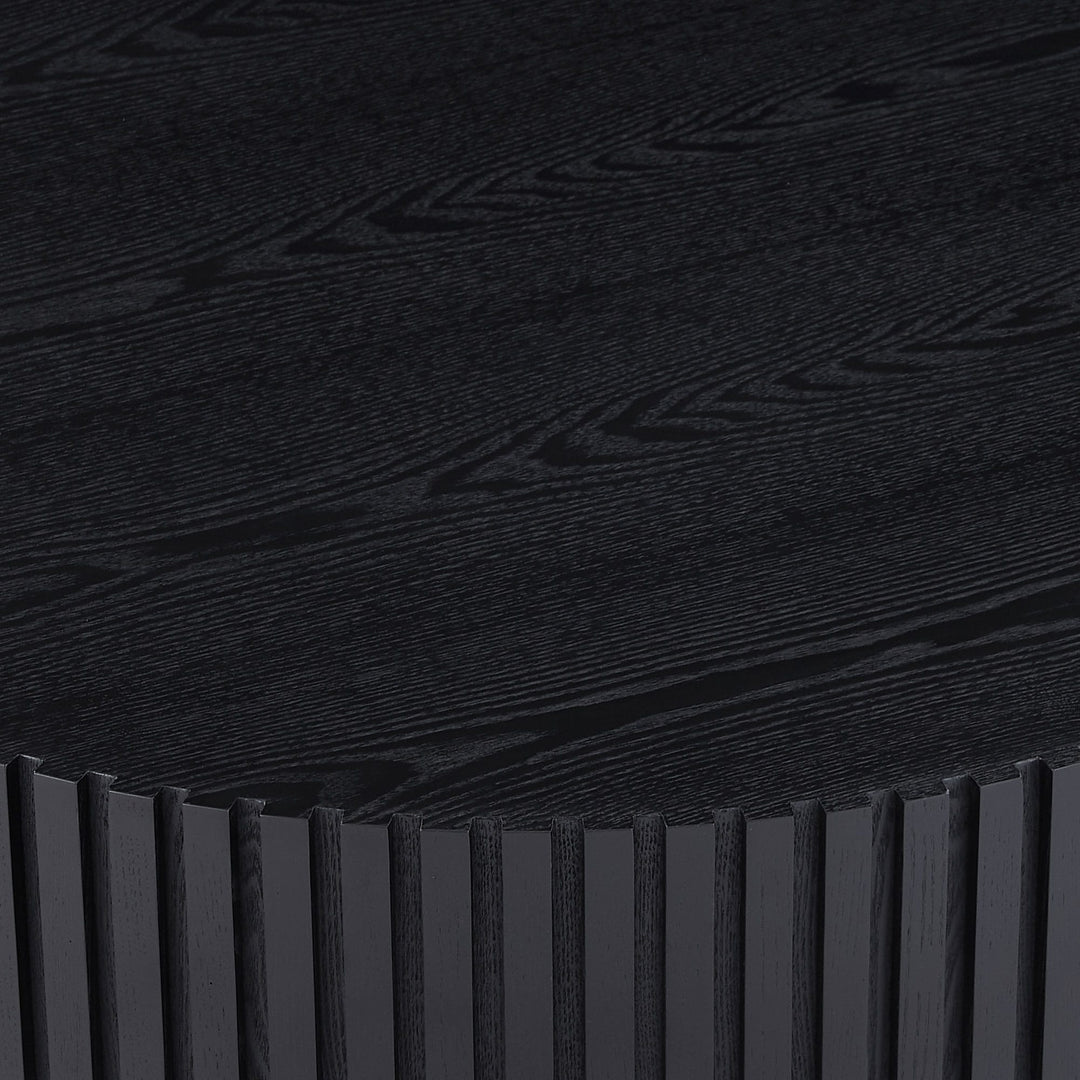 Modern Natural Black round Coffee Table with Sturdy Pedestal No Assembled