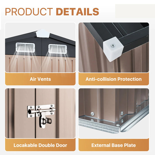 Outdoor Metal Storage Shed with Subfloor Channels ,Lockable Door, Vents for Patio