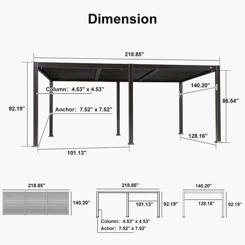 Solar Louvered Pergola with LED String Lights Aluminum Outdoor Pergola with Adjustable Roof for Patio Garden