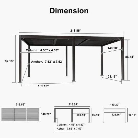 Solar Louvered Pergola with LED String Lights Aluminum Outdoor Pergola with Adjustable Roof for Patio Garden