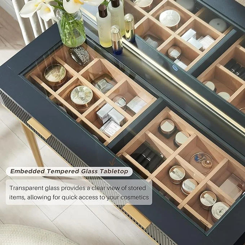 Modern Makeup Vanity Desk with HD Lighted Mirror, Dressing Table