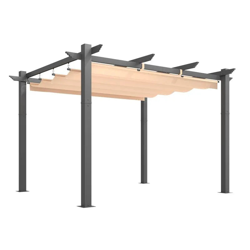 10' X 13' Outdoor Pergola with Retractable Canopy, Heavy-Duty Metal Frame and Adjustable Patio Shade Roof