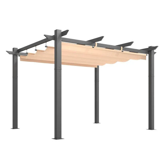 10' X 13' Outdoor Pergola with Retractable Canopy, Heavy-Duty Metal Frame and Adjustable Patio Shade Roof