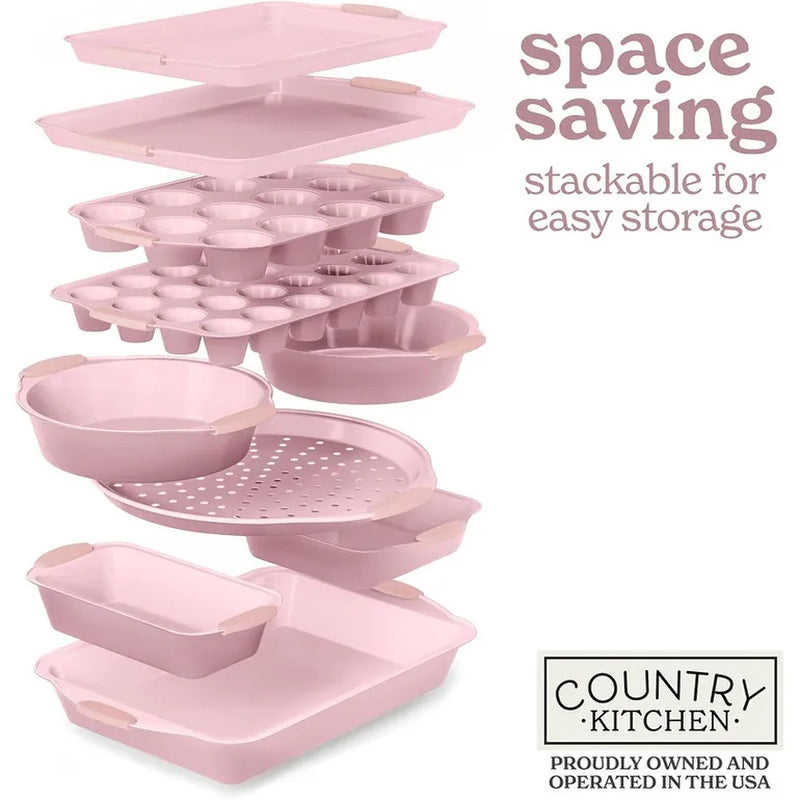 Nonstick Stackable Bakeware Set - Heavy Duty, Durable, Easy Release Baking Set, 10 Pcs