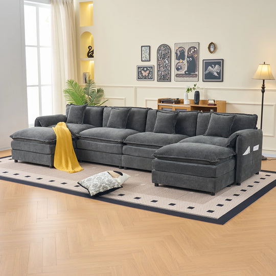 - 6-Piece Modular U-Shaped 143.31" Sectional Sofa with 2 Movable Ottomans