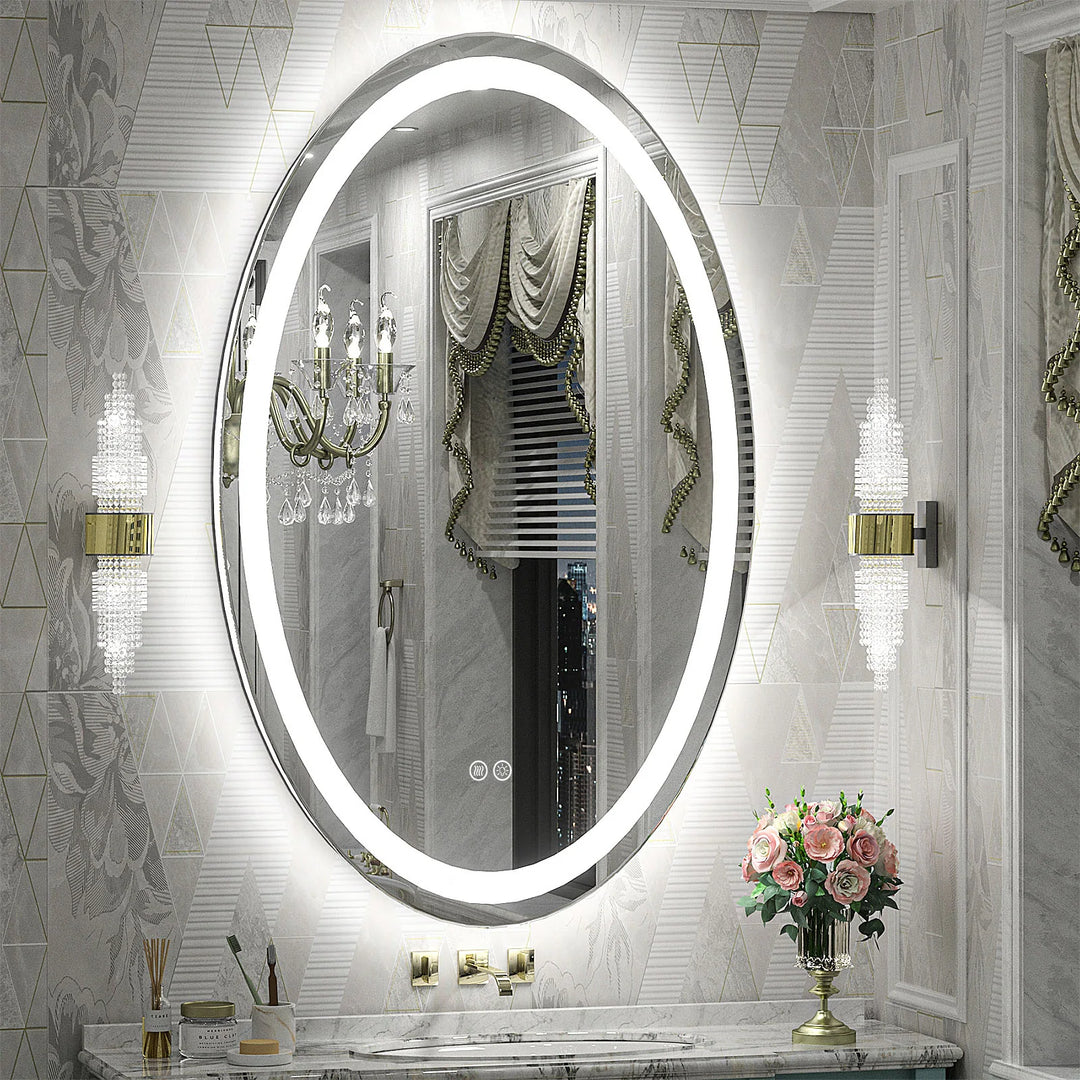Super Bright Oval LED Lighted Anti-Fog Tempered Glass Bathroom Vanity Mirror with ETL and 3-Year Warranty
