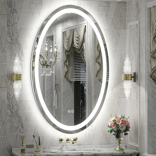 Super Bright Oval LED Lighted Anti-Fog Tempered Glass Bathroom Vanity Mirror with ETL and 3-Year Warranty