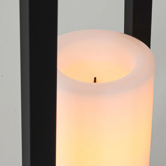 1 Light H16" Modern Matte Black Solar Lantern with Candle Shape Outdoor Light Decorative Portable Hanging LED Lights
