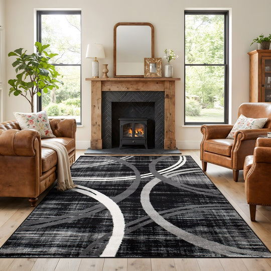 Contemporary Abstract Circles Design Area Rug