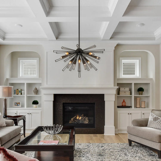 10-Light 34" W Contemporary Geometric Dandelion Sputnik Sphere Chandelier