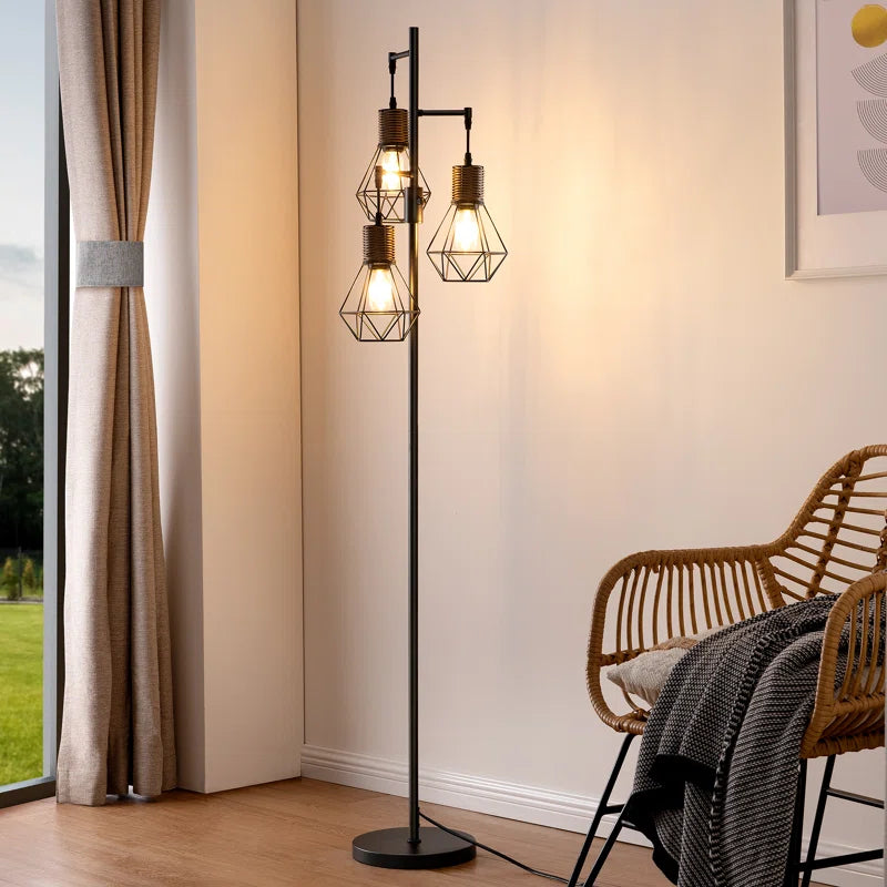 Crevan 65" Dimmable Rattan Tree Floor Lamp with 3 Bulbs Included