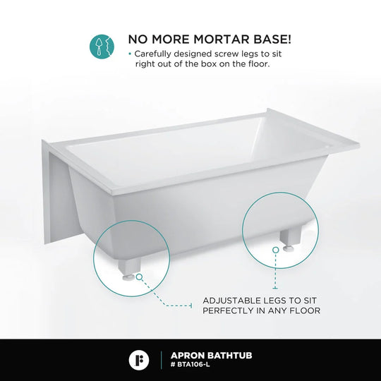 Acrylic-Fiberglass Soaking Bathtub, White. Alcove/Apron Front