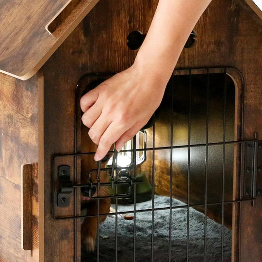 Byrn Wooden Pet House Indoor W/ Roof Dog House W/ Removable Mat and Lockable Door for Small Dog Cat