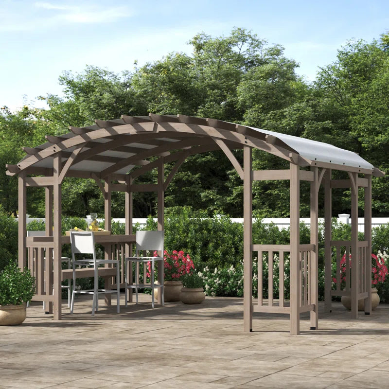 Bellucci Arched Pergola 10 X 14 Ft. Light Grey Outdoor Cedar Framed Wood Pergolas with Weather-Resistant Canopy for Patio, Garden